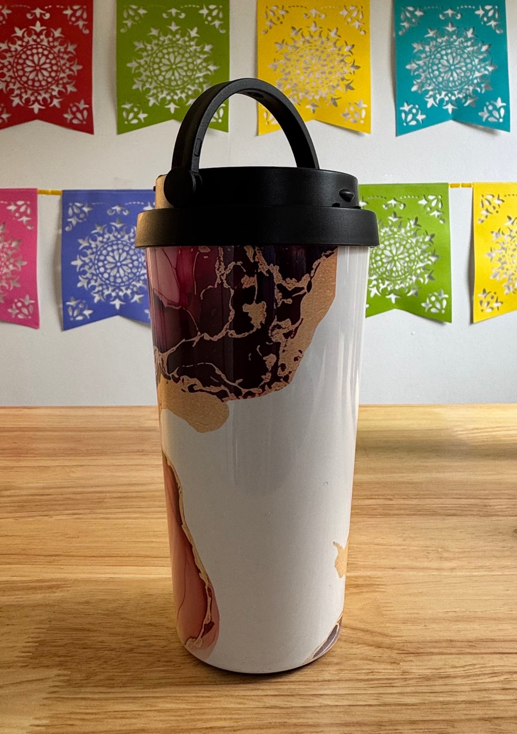 Wine Red and Gold Travel Mug (not quite right print) - Cottee Creations