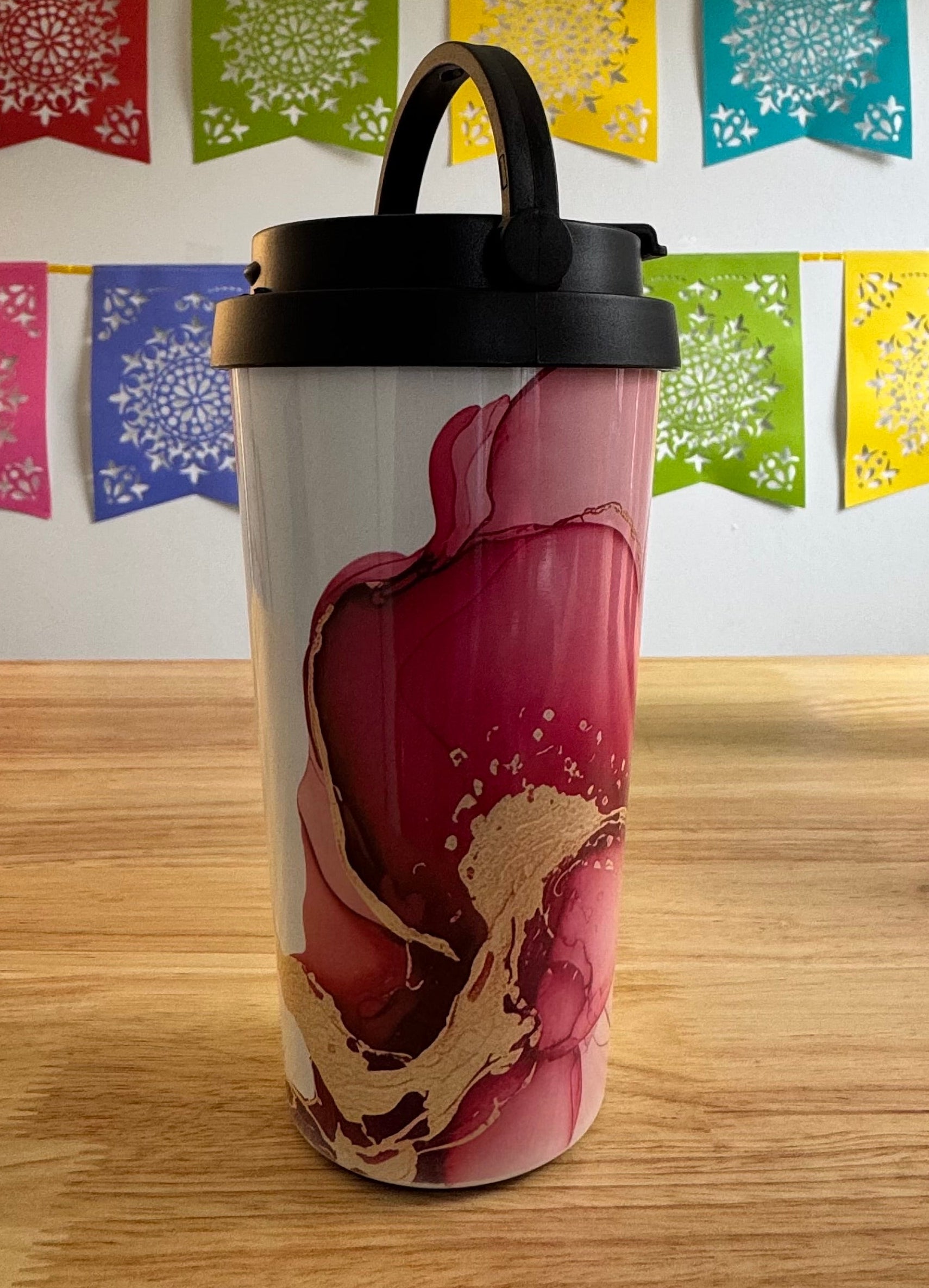 Wine Red and Gold Travel Mug (not quite right print) - Cottee Creations