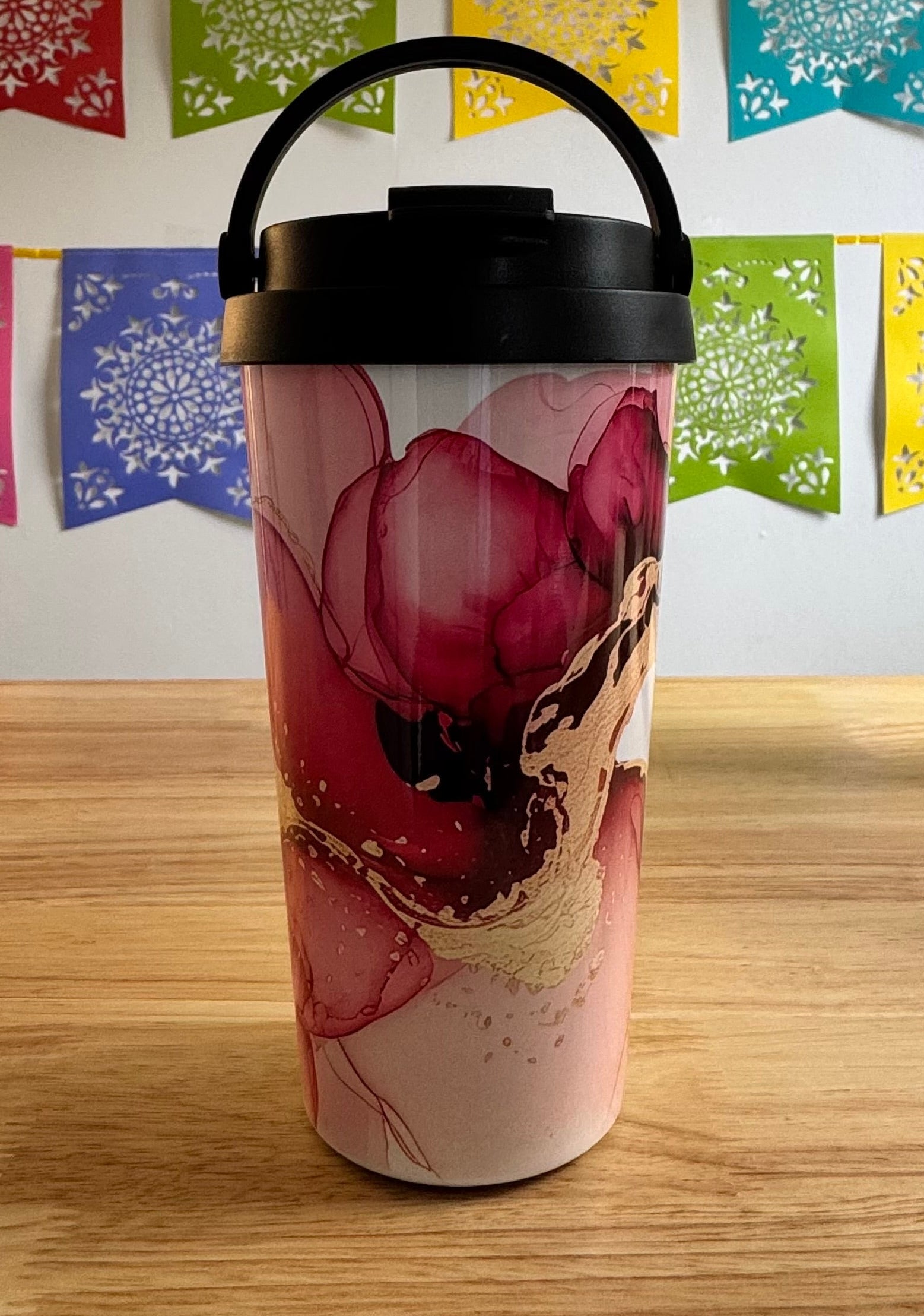 Wine Red and Gold Travel Mug (not quite right print) - Cottee Creations