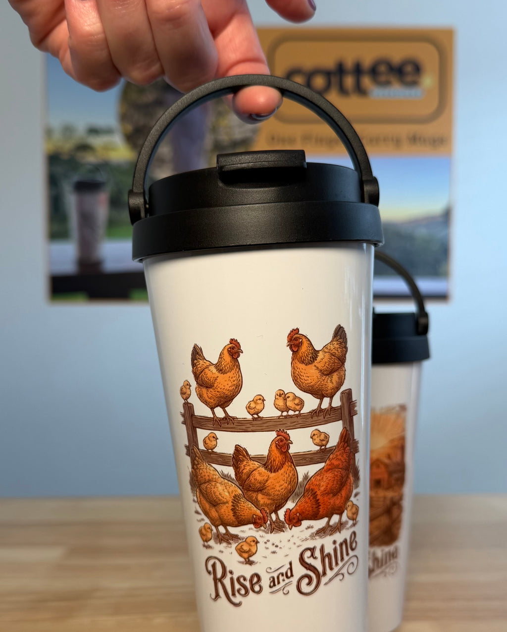 "Free Range" 2 Pack Easy Carry Travel Mugs (443ML)