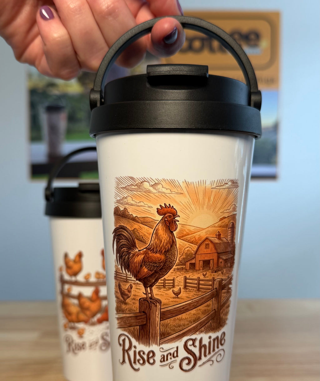 "Free Range" 2 Pack Easy Carry Travel Mugs (443ML)