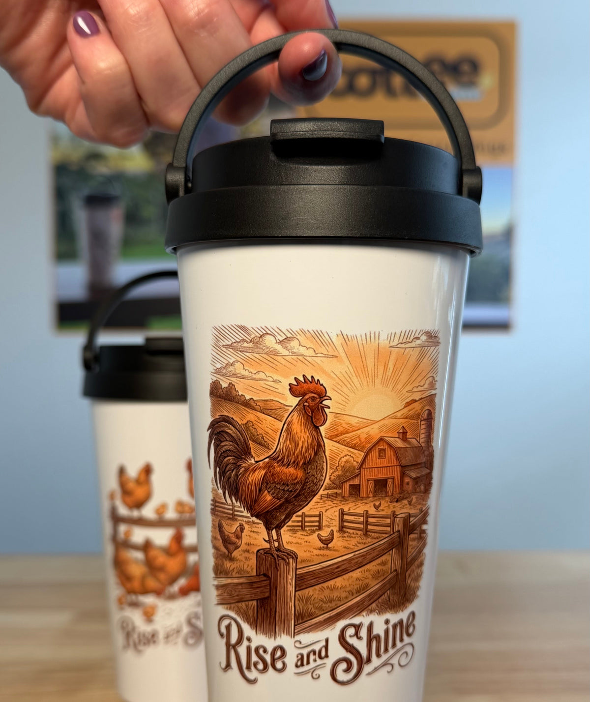 "Free Range" 2 Pack Easy Carry Travel Mugs (443ML)