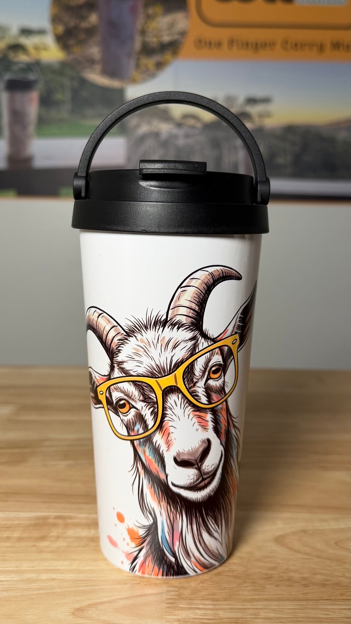 "Gerald Goat" Easy Carry Travel Mug (443ML)