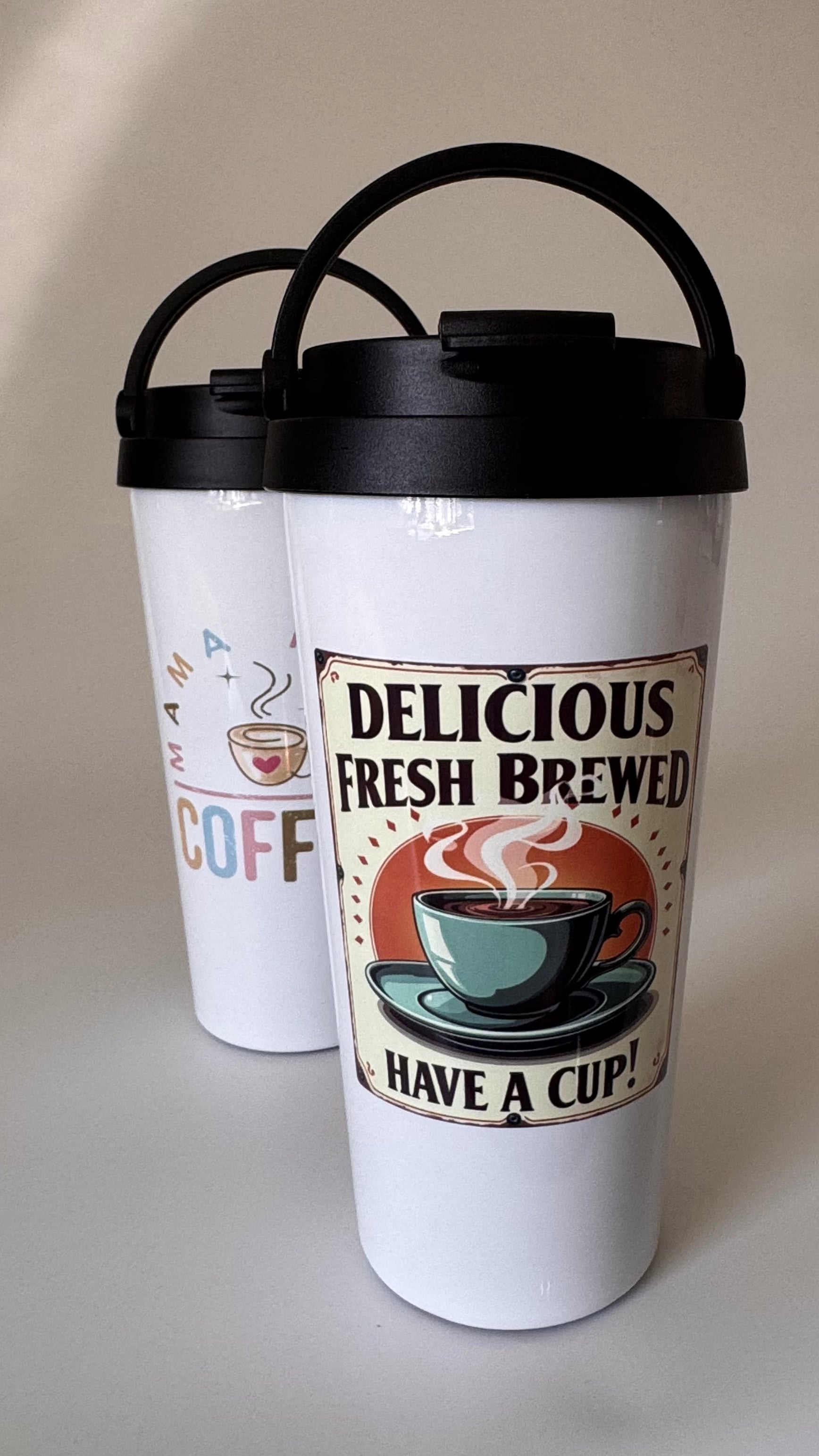 2 Pack His and Hers Easy Carry Travel Mugs - Cottee Creations