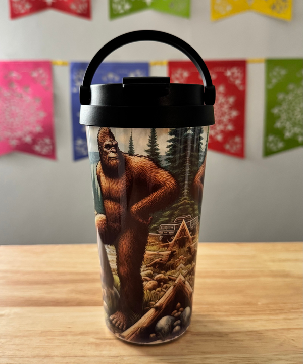 Sasquatch in the Wild (15oz) Stainless Steel Travel Mug - Cottee Creations