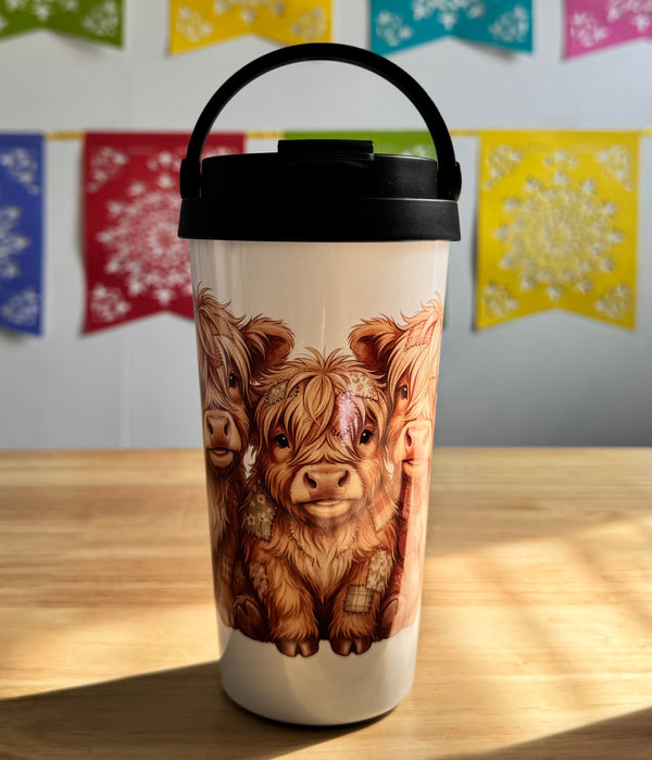 Highland Cow 2 15oz Easy Carry Travel Mug (Full wrap) - Cottee Creations