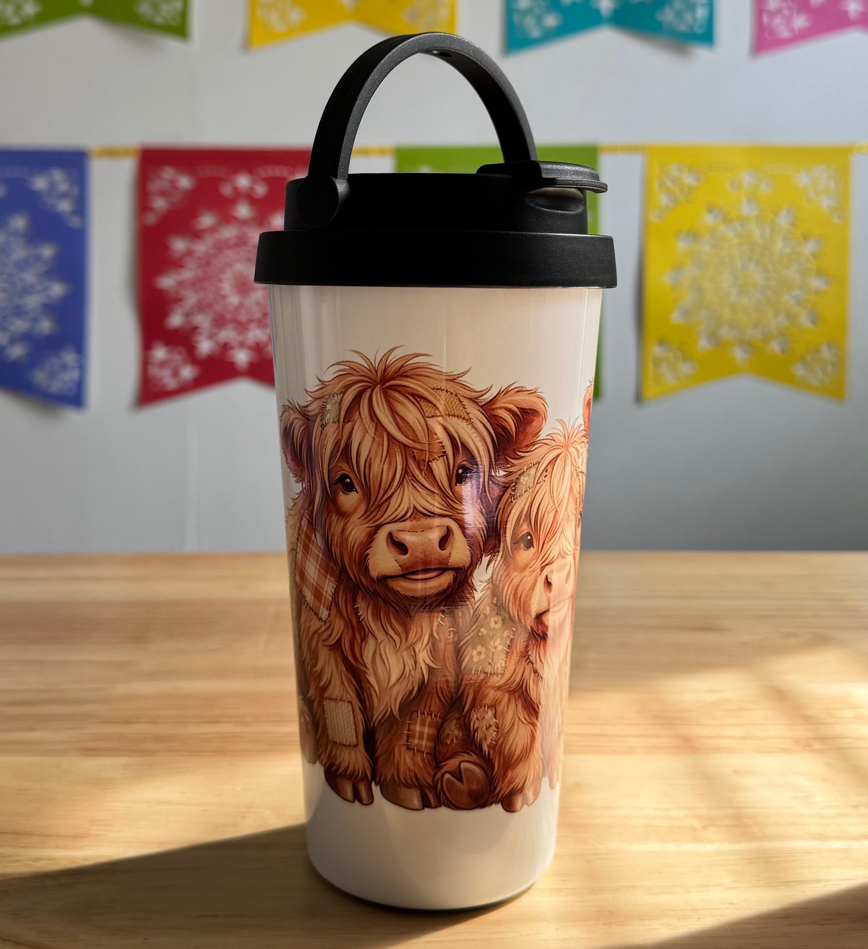 Highland Cow 2 15oz Easy Carry Travel Mug (Full wrap) - Cottee Creations