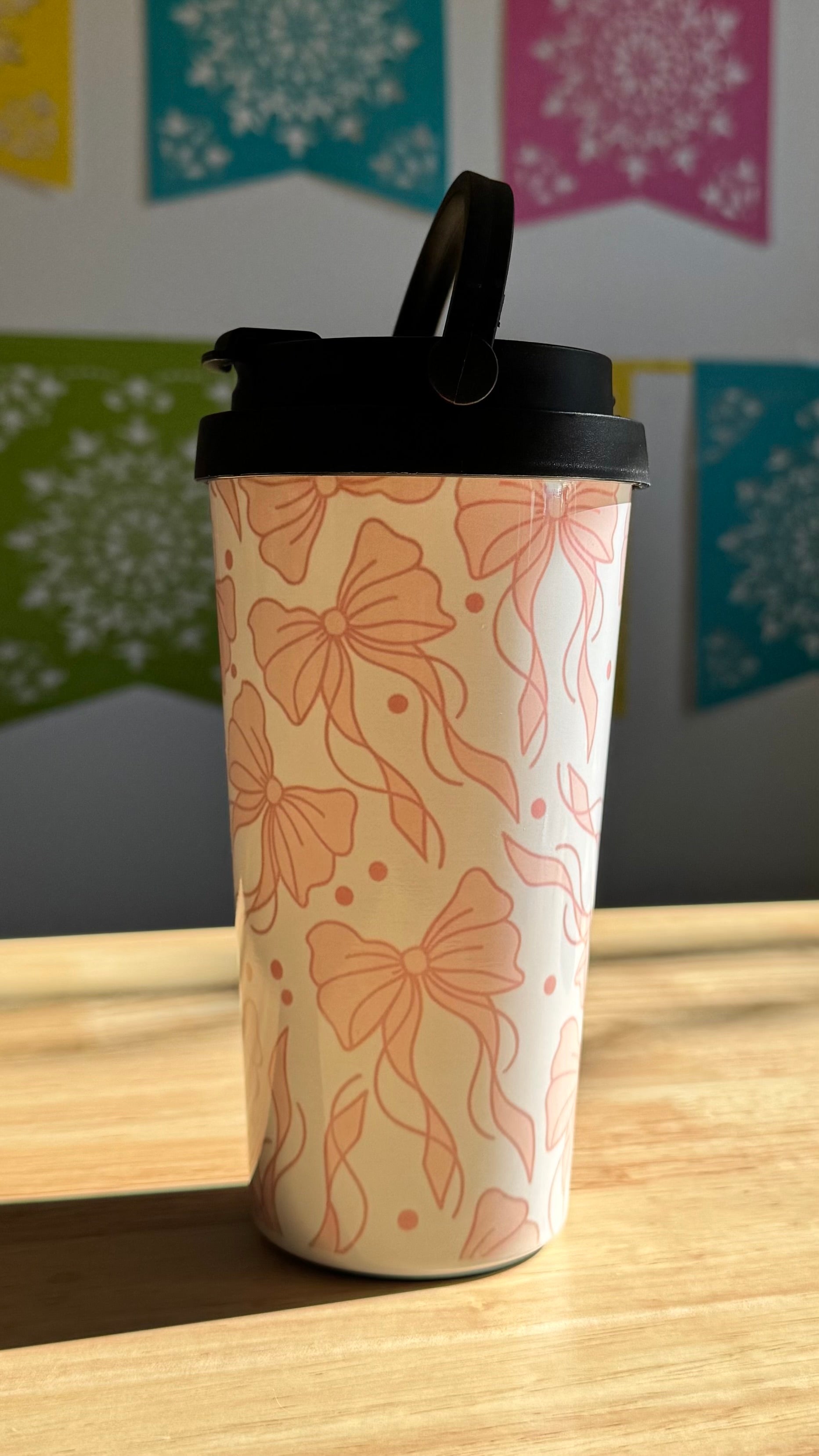 Bows Travel Mug (not quite right print) - Cottee Creations