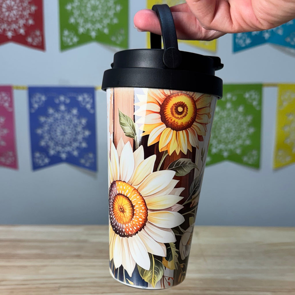 "Lucy Sunflower" Easy Carry Travel Mug