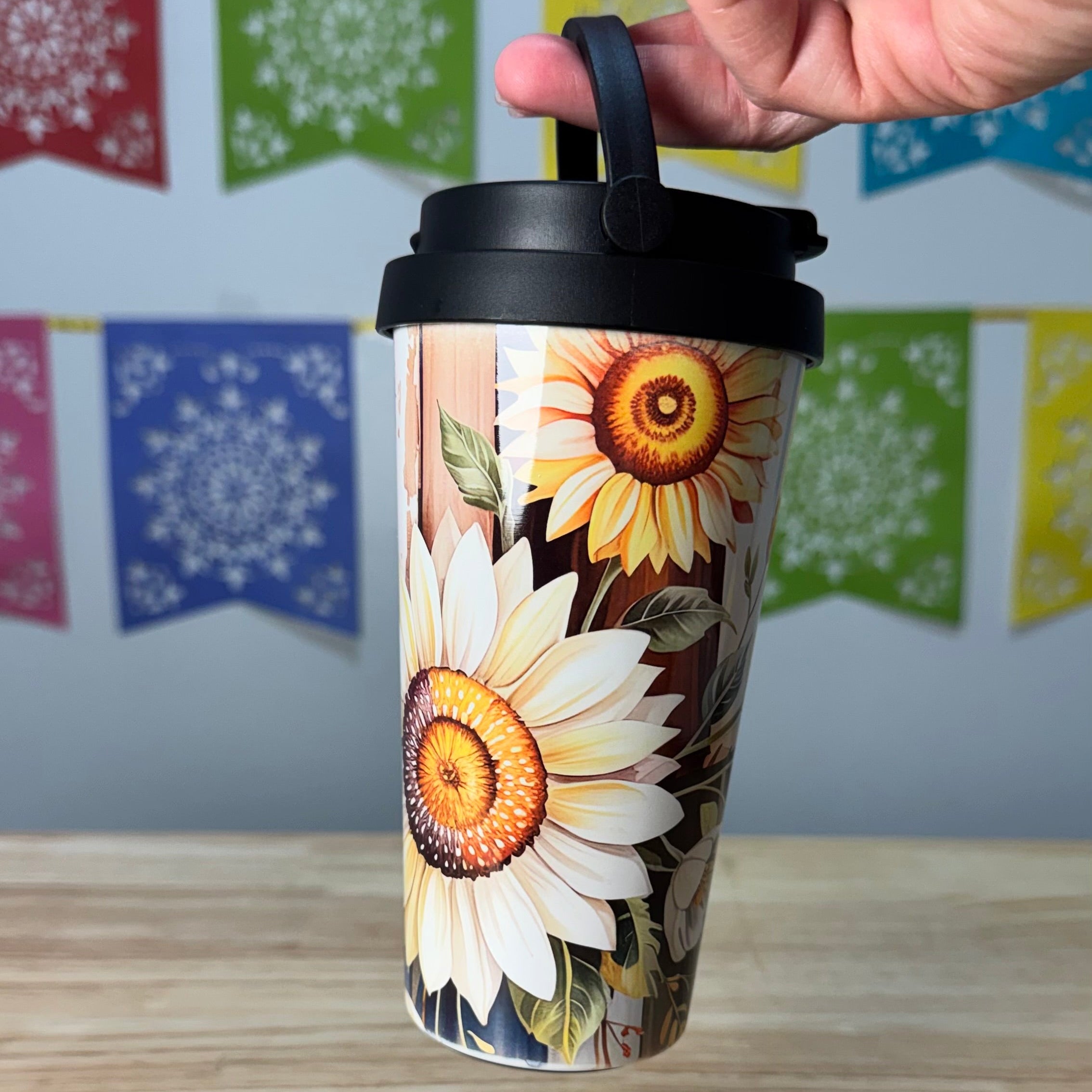 "Lucy Sunflower" Easy Carry Travel Mug