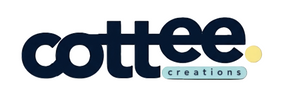 Logo of 'cottee creations' with a blue and yellow color scheme on a white background