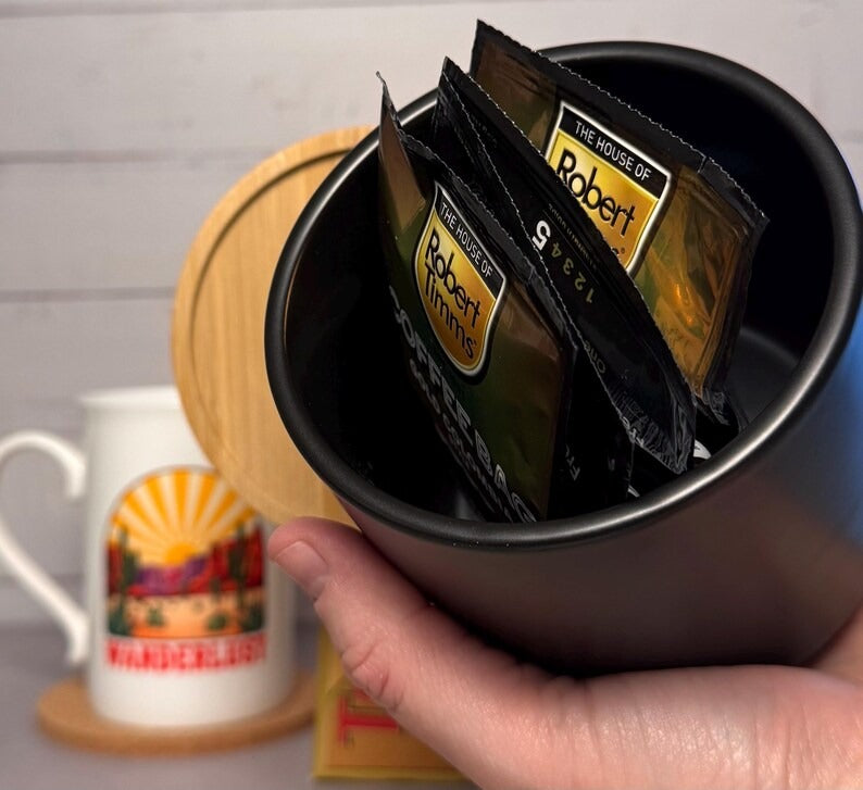 Wanderlust Coffee Mug Gift Set: Porcelain Mugs, Coasters & Chocolate - Cottee Creations