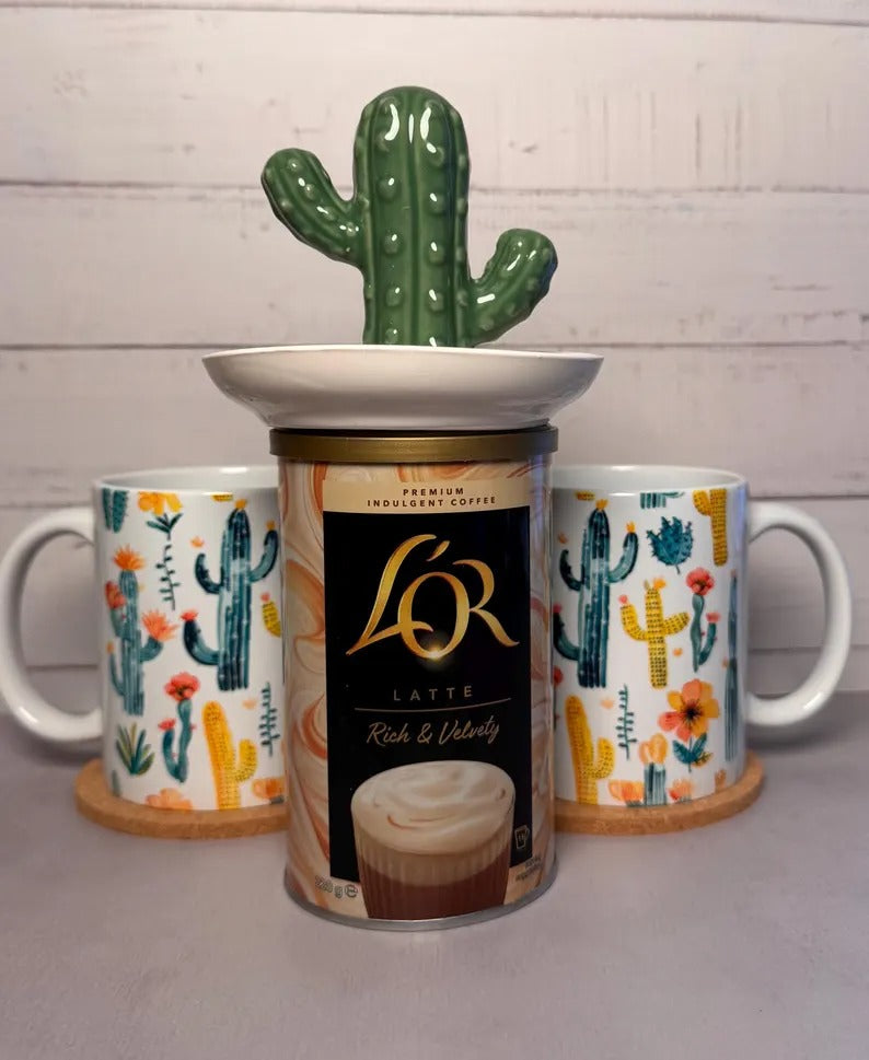 Cactus Coffee Mug Gift Set: Ceramic Mugs, Coasters, Coffee & Trinket Dish - Cottee Creations