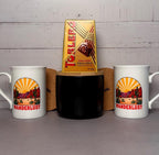 Wanderlust Coffee Mug Gift Set: Porcelain Mugs, Coasters & Chocolate - Cottee Creations