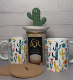 Cactus Coffee Mug Gift Set: Ceramic Mugs, Coasters, Coffee & Trinket Dish