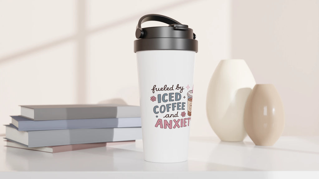 Fueled by Iced Coffee and Anxiety 443ml (15oz) Stainless Steel Travel Mug - Cottee Creations