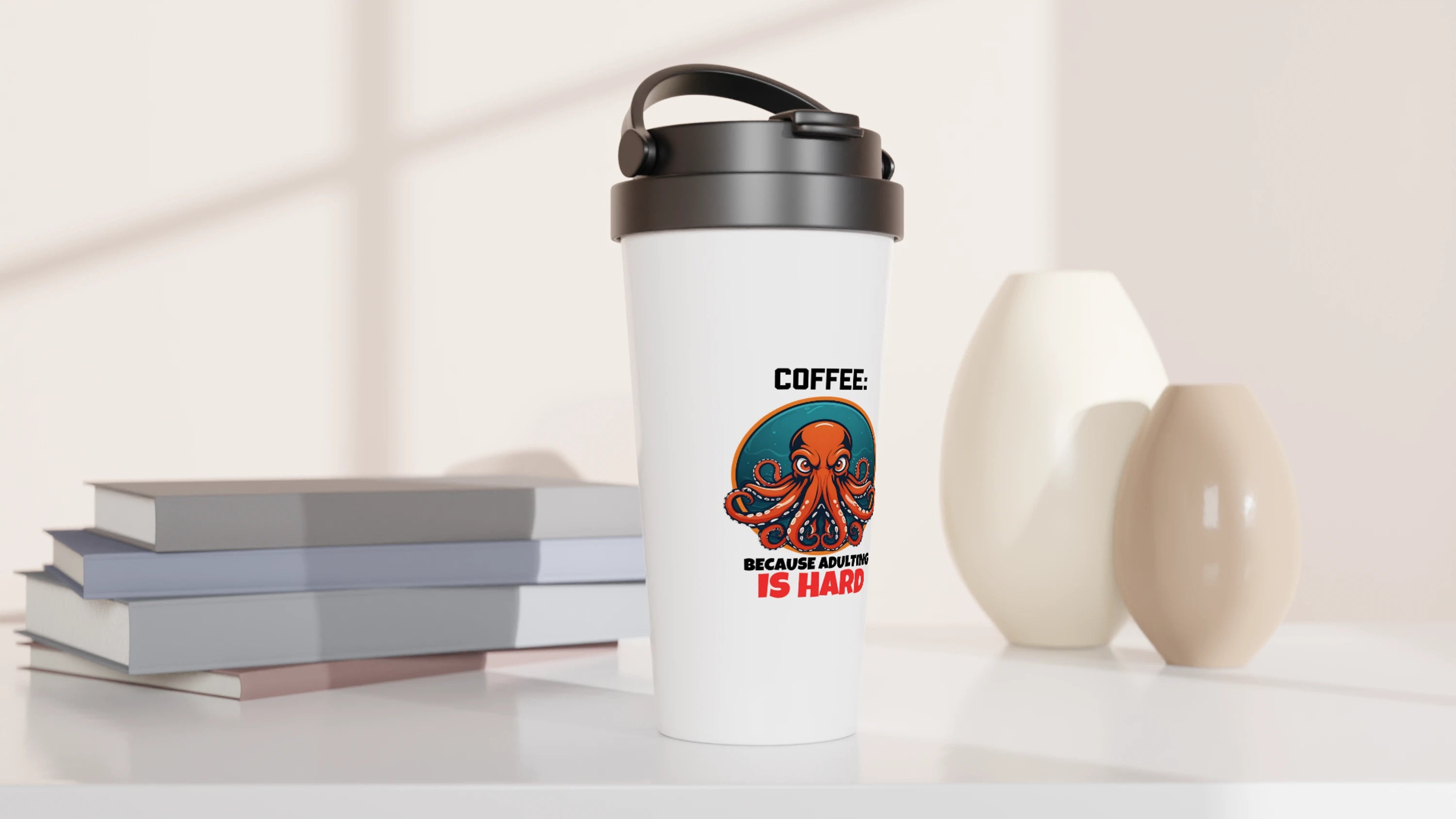 Coffee: Because Adulting is Hard 443ml (15oz) Stainless Steel Travel Mug - Cottee Creations