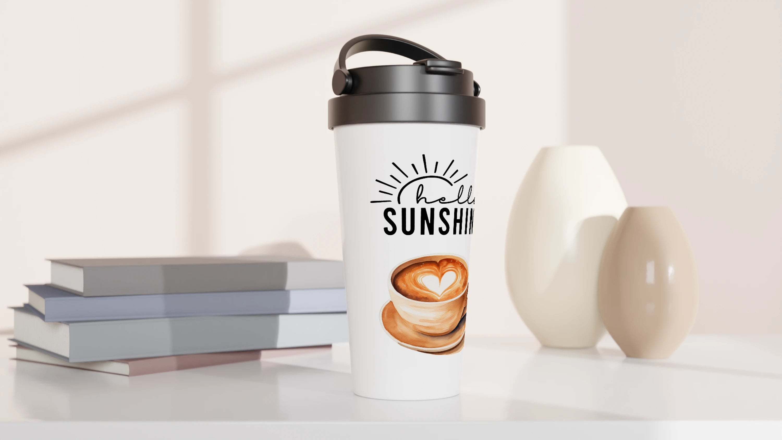 Hello Sunshine 443ml (15oz) Stainless Steel Travel Mug - Cottee Creations